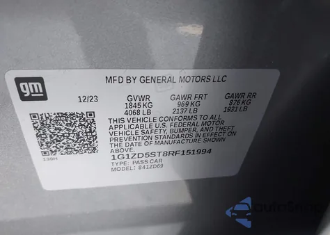 2024 Chevrolet Malibu Fwd 1Lt from USA, damaged, VIN 1G1ZD5ST8RF151994